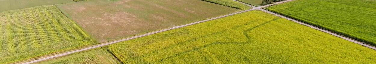 contouren van een oude linie, zichtbaar in het landschap vanuit de lucht