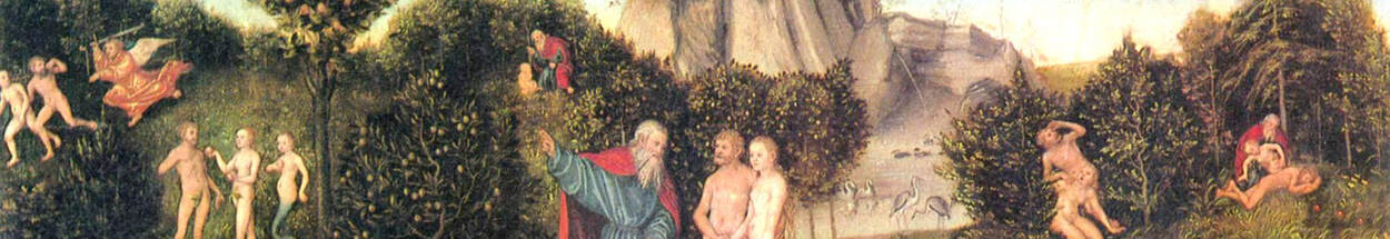 Detail van het schilderij Adam en Eva bij de Boom van Kennis van Goed en Kwaad, door Lucas Cranach de Oude, 1530
