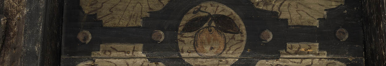 Detail van het fruit in een plafondschildering met medaillons
