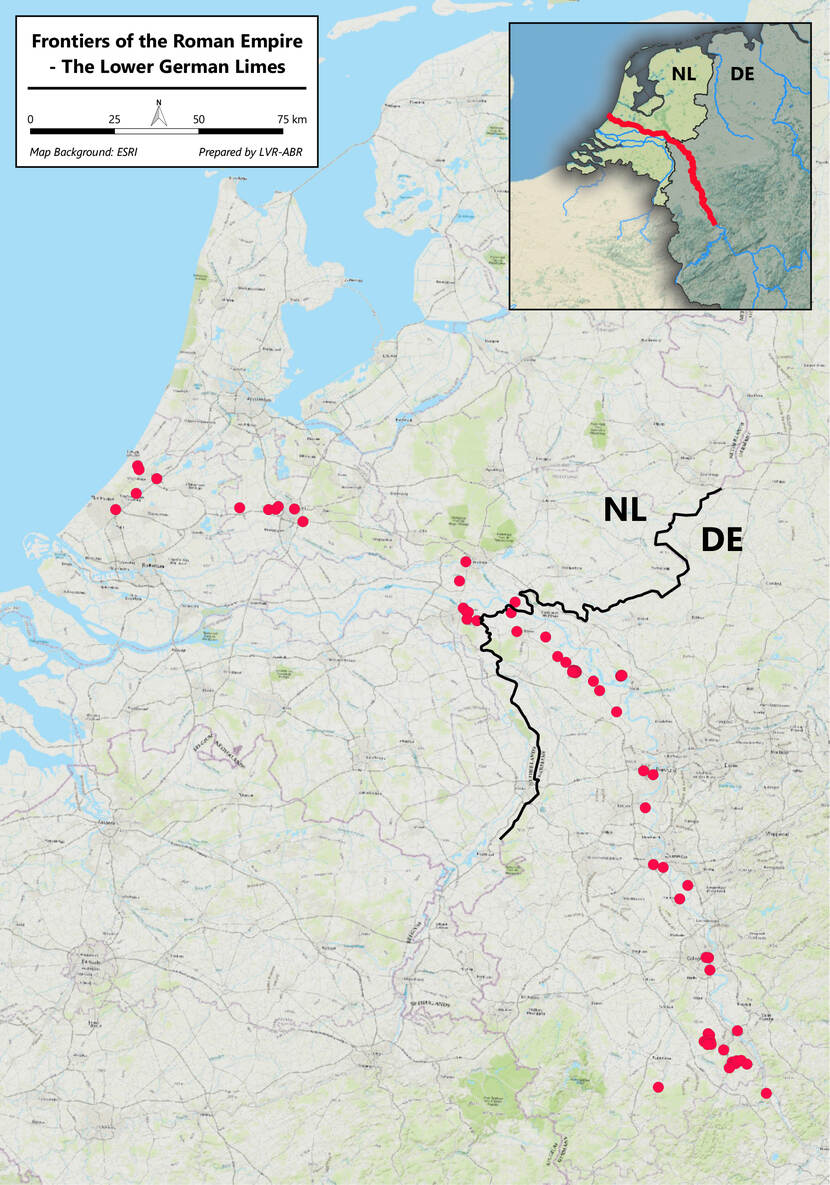 Kaart met de grens van de Romeinse Limes