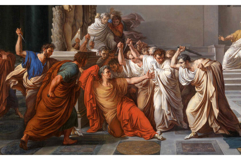 Schilderij met daarop de verbeelding van de moord van Caesar (Vincenzo Camuccini, 1771-1844).