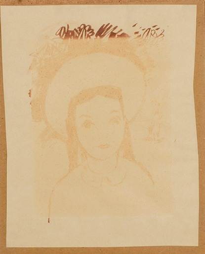 Portret van jonge vrouw met hoed door Arend van de Pol.