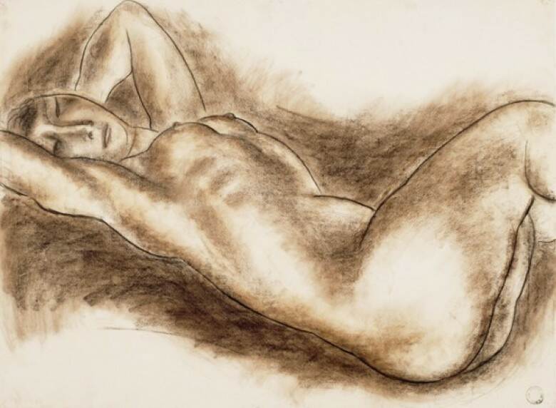 Leo Gestel, Liggend naakt, ca. 1930, 55 x 75 cm, krijttekening op papier, inv.nr. R7044