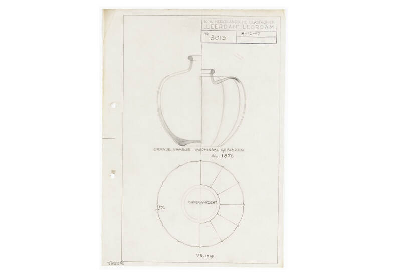 Ontwerptekening van een oranje vaasje