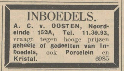 Foto van een gedrukte advertentie in de Haagsche Courant uit 1939