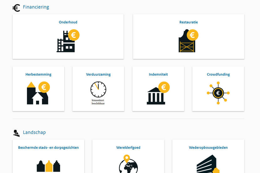 De Erfgoedmonitor, screenprint met ikonen op gebied van financiering