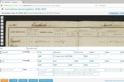 Invoerscherm van het slavenregister