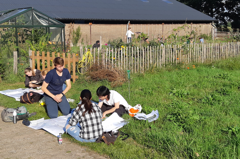 Studenten brainstormen samen over de toekomstperspectieven op locatie.