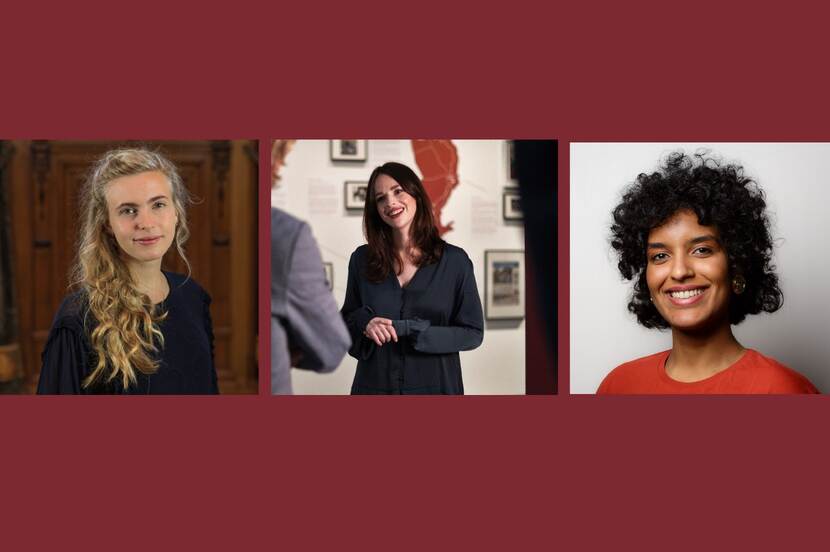 Drie vrouwen op een foto, finalisten van de Museumtalentprijs 2021