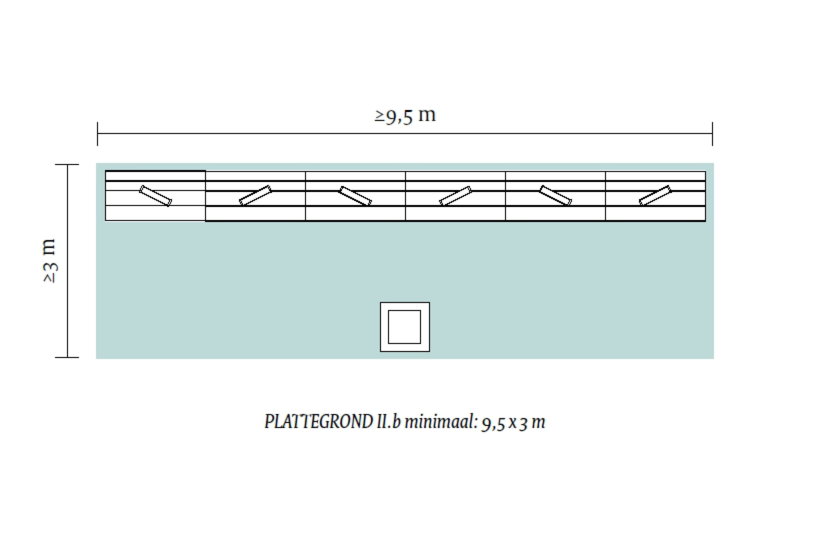 plattegrond expositie versie II b - minimaal benodigde ruimte: 9,5 x 3 m