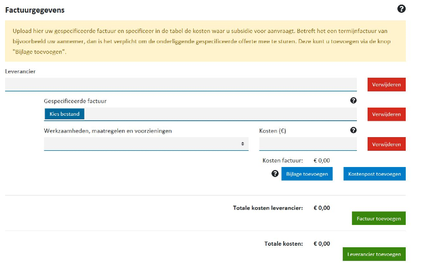 Schermvoorbeeld voor facturen toevoegen