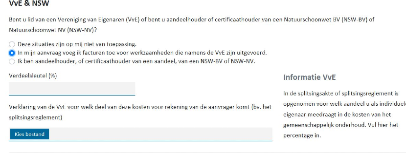 Schermvoorbeeld van formulier VvE