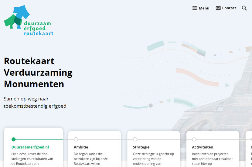 Screenshot van de homepage van de website duurzaamerfgoed.nl