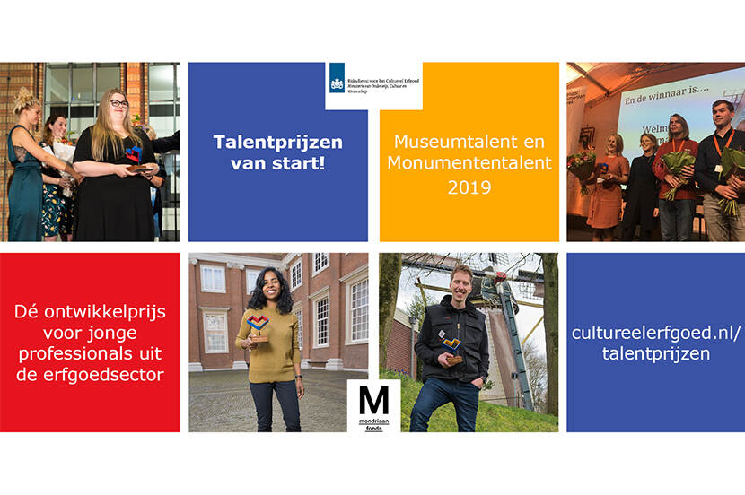 Campagnebeeld voor de Talentprijzen 2019. Op het beeld zijn de winnaars van 2017 en 2018 te zien.