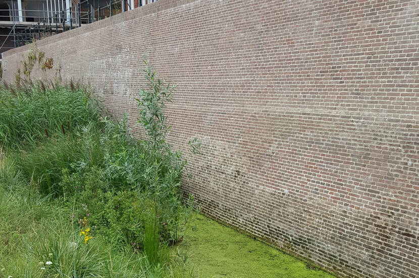 Historische vestingmuur en gereconstrueerde waterloop