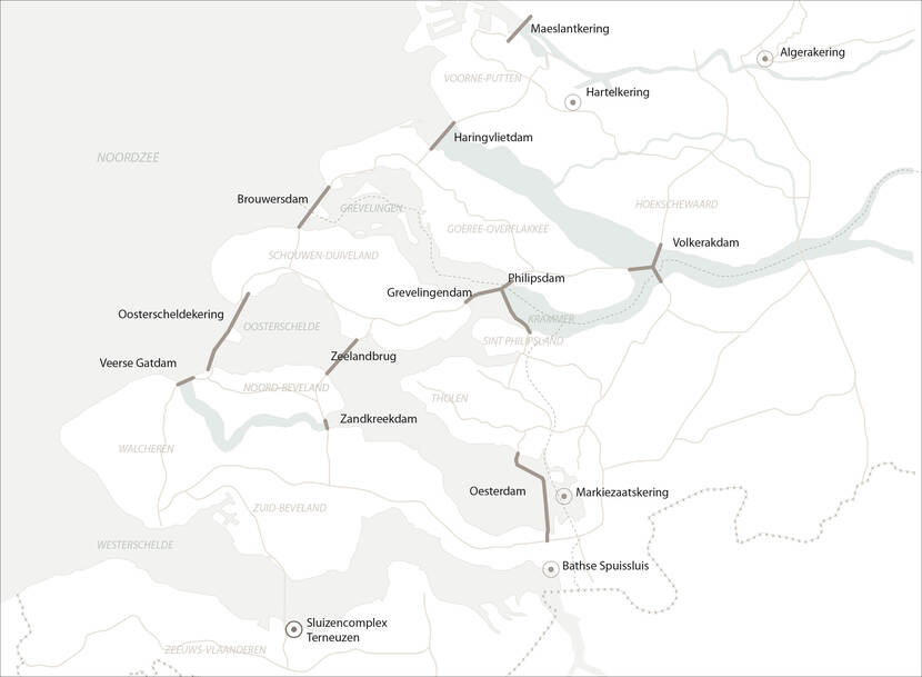 Overzichtskaart Deltawerken Zuid-Holland en Zeeland