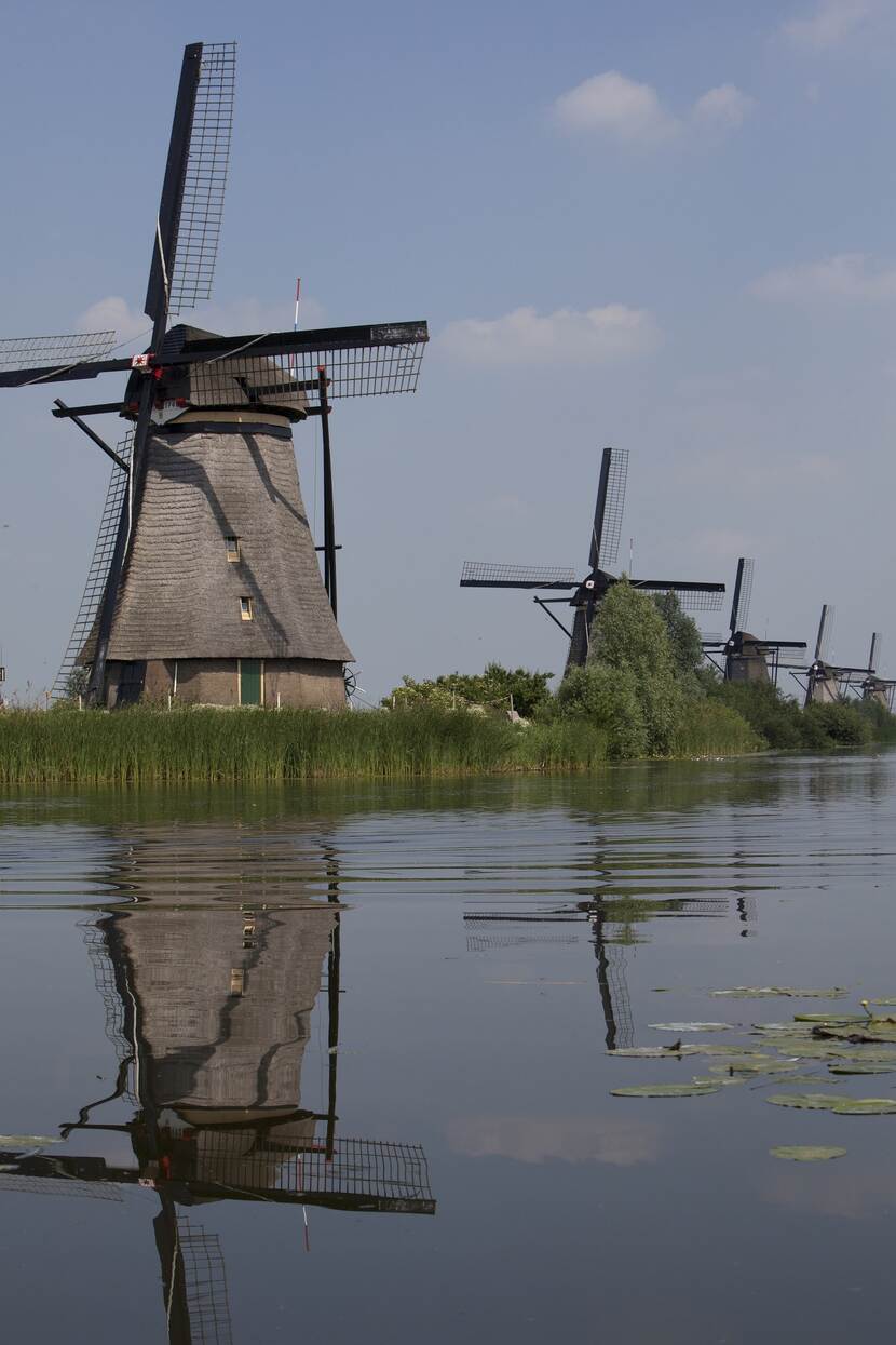 Windmolens langs een kanaal