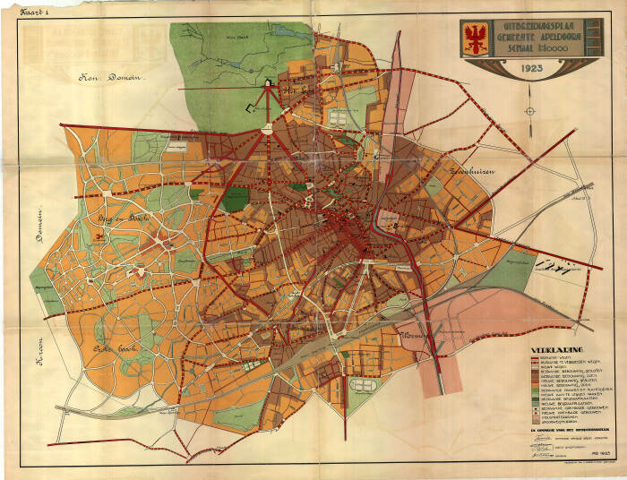Een kaart uit 1923 van het uitbreidingsplan van Apeldoorn