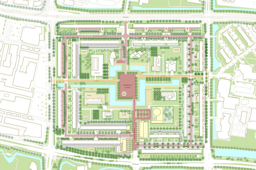 Plattegrond van De Heuvel met het hart van de hof, het Kennedyplein