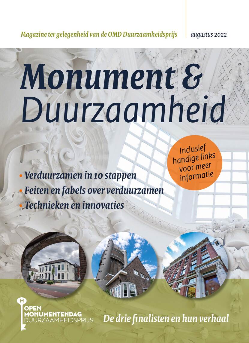 Voorkant van tijdschrift met titel Monument & Duurzaamheid, augustus 2022